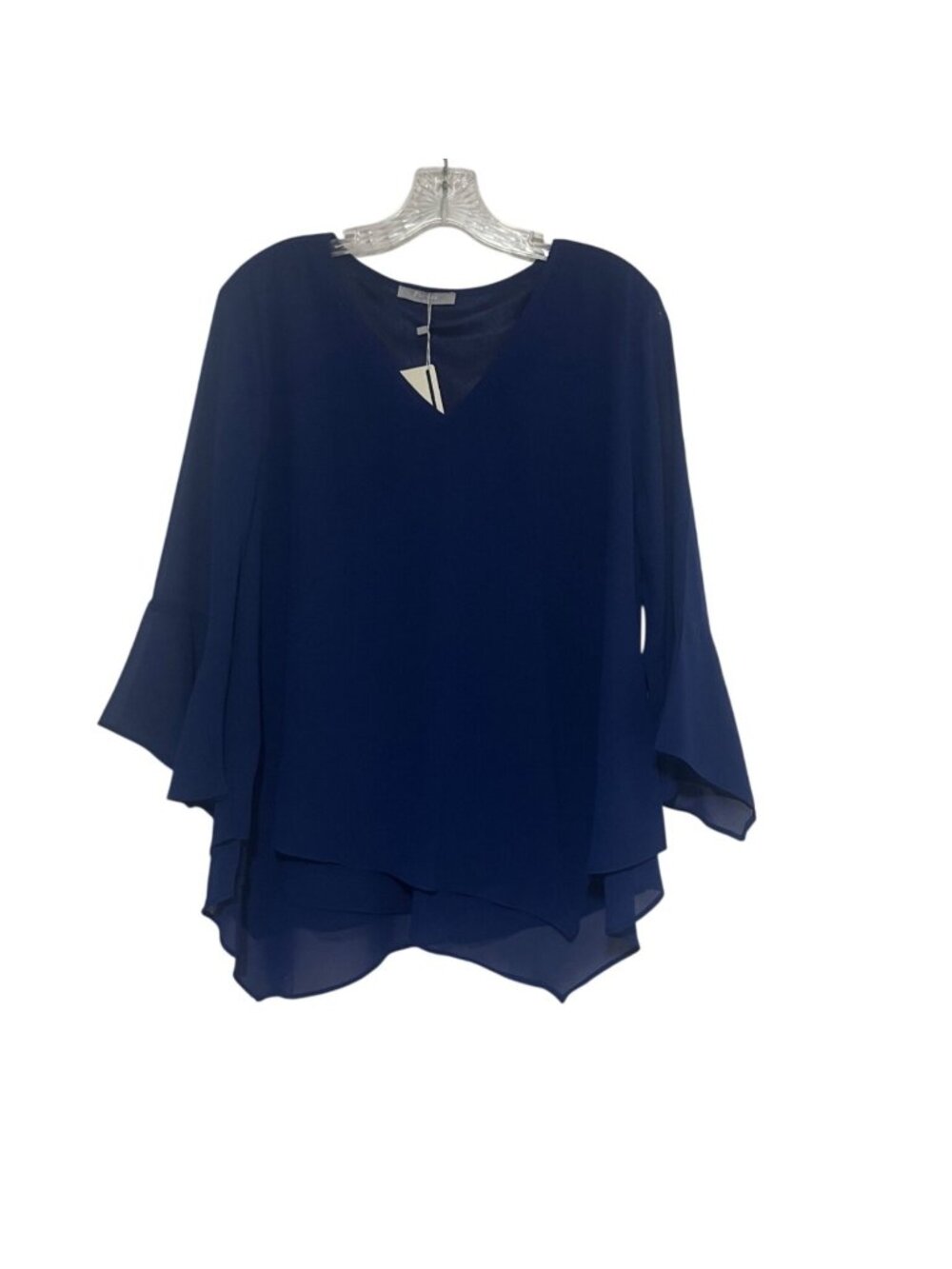 Furnex Layered Chiffon Blouse Large Blue New Lightweight Flowing Top